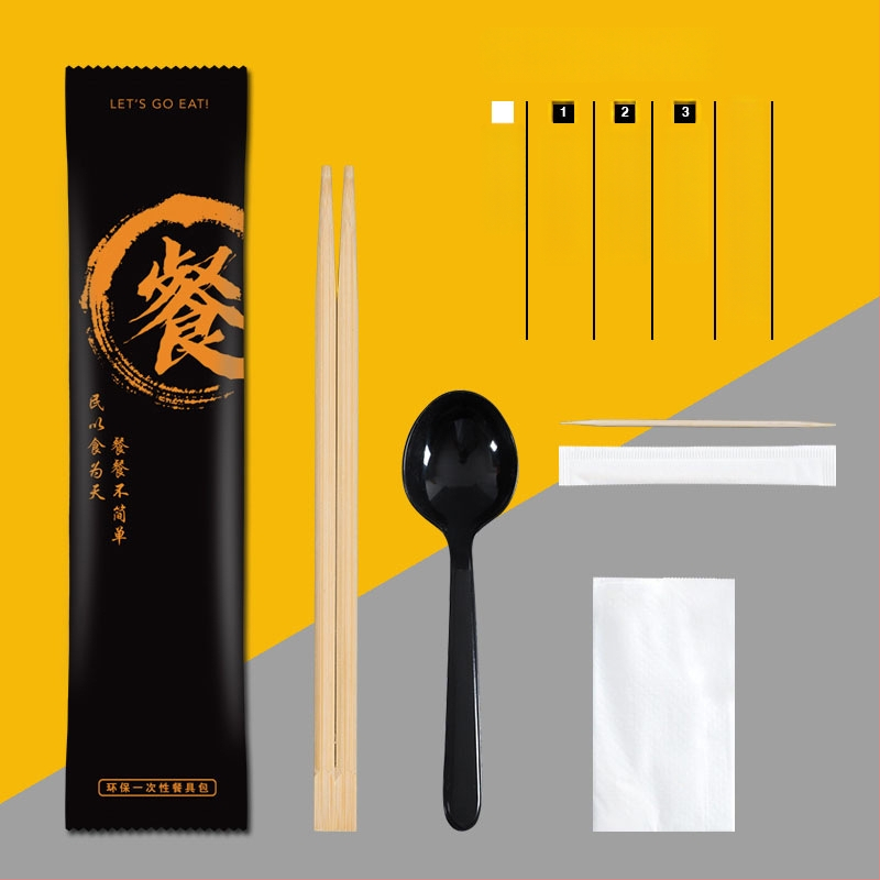 Σετ μίας χρήσης από μπαμπού τετράδας για μαχαιροπίρουνα (chopsticks, κουτάλι, πιρούνι, μαχαίρι) με προσαρμοζόμενο λογότυπο; 1000 τεμάχια σε συσκευασία