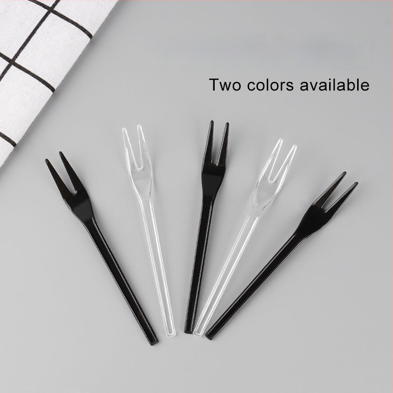 Furculiță de fructe de unică folosință, cu două dinți, stil occidental, din plastic, prietenoasă cu copiii, design modern minimalist.