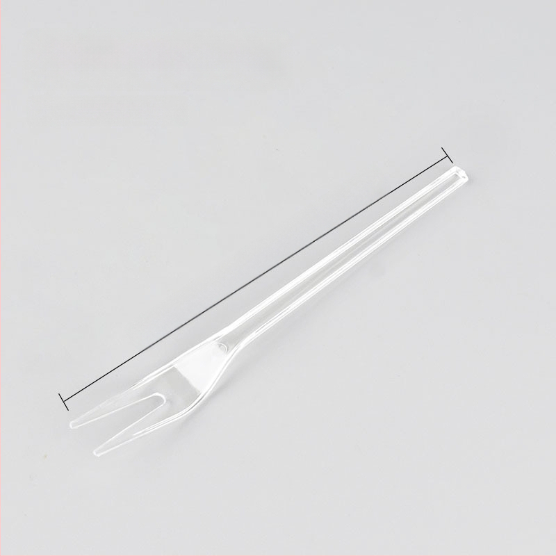 Furculiță de fructe de unică folosință, cu două dinți, stil occidental, din plastic, prietenoasă cu copiii, design modern minimalist.