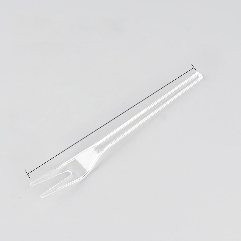 Furculiță de fructe de unică folosință, cu două dinți, stil occidental, din plastic, prietenoasă cu copiii, design modern minimalist.