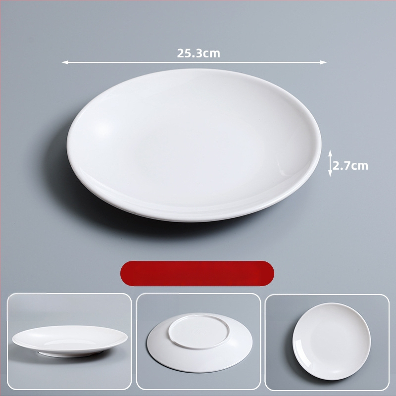 Melaminska okrugla tanjira za catering — monolitna konstrukcija u jednom komadu, mogućnost tiskanja logotipa, prilagodljivo, pogodno za hotele i obroke