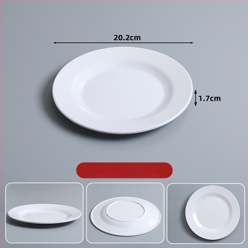 Melaminska okrugla tanjira za catering — monolitna konstrukcija u jednom komadu, mogućnost tiskanja logotipa, prilagodljivo, pogodno za hotele i obroke