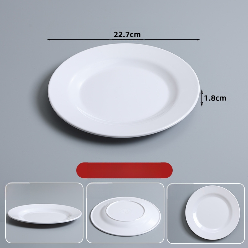 Melaminska okrugla tanjira za catering — monolitna konstrukcija u jednom komadu, mogućnost tiskanja logotipa, prilagodljivo, pogodno za hotele i obroke