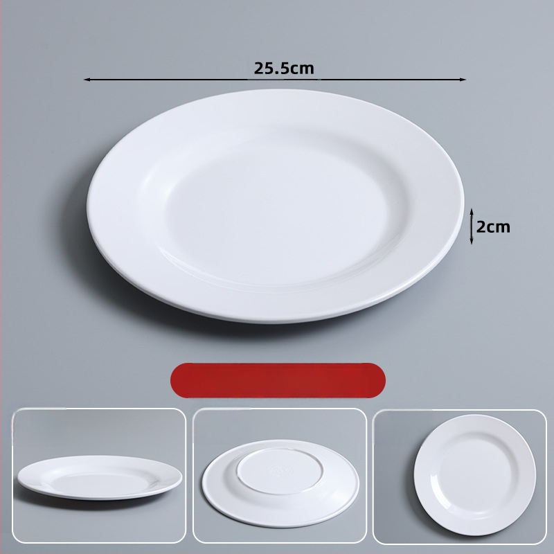Melaminska okrugla tanjira za catering — monolitna konstrukcija u jednom komadu, mogućnost tiskanja logotipa, prilagodljivo, pogodno za hotele i obroke
