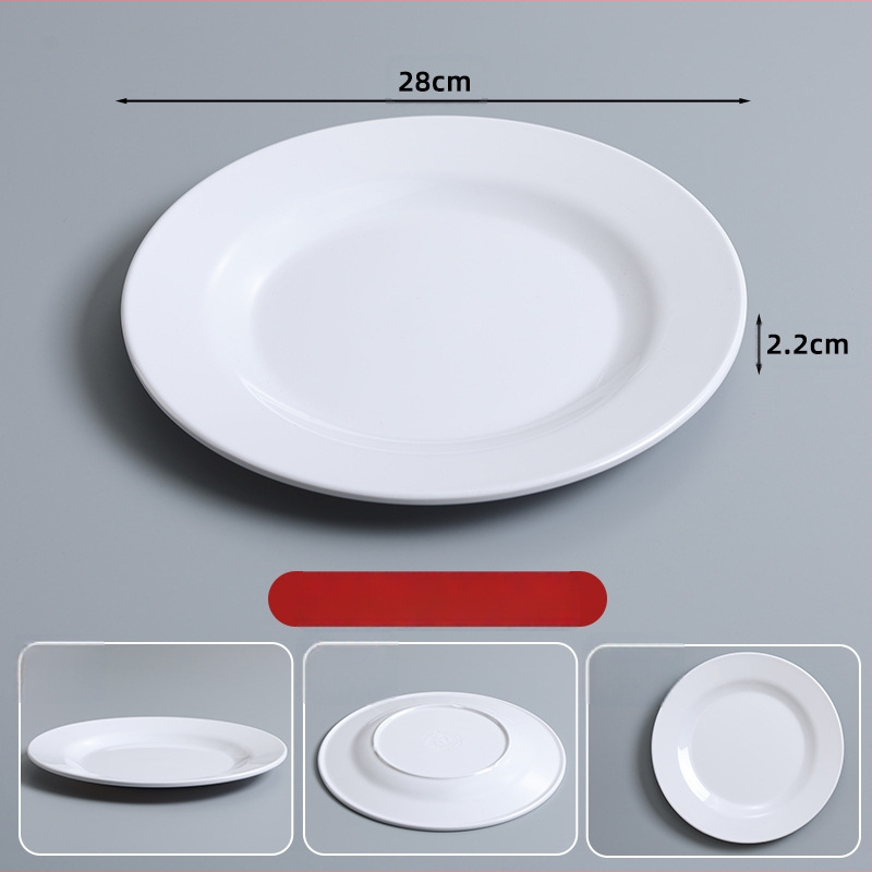 Melaminska okrugla tanjira za catering — monolitna konstrukcija u jednom komadu, mogućnost tiskanja logotipa, prilagodljivo, pogodno za hotele i obroke