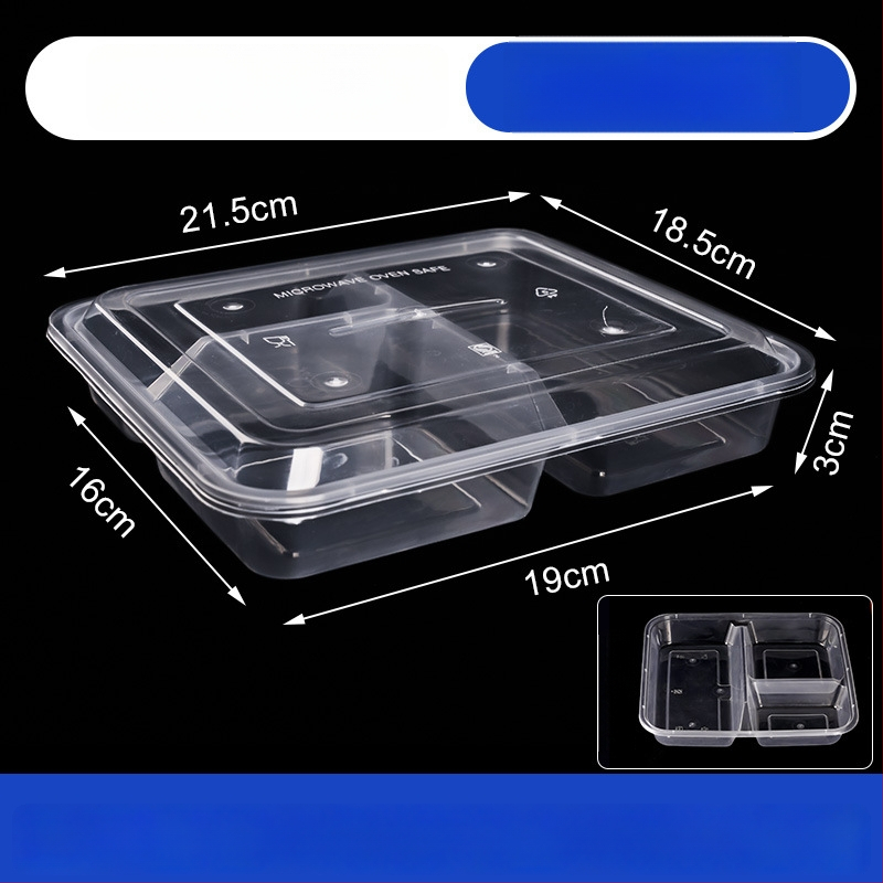 Cutie de prânz de unică folosință cu compartimente multiple (3/4/5), material PP, imprimare logo și personalizare disponibile, nu este compatibilă cu microundele.