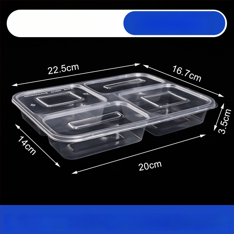 Cutie de prânz de unică folosință cu compartimente multiple (3/4/5), material PP, imprimare logo și personalizare disponibile, nu este compatibilă cu microundele.