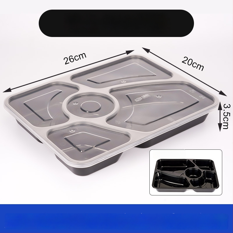 Cutie de prânz de unică folosință cu compartimente multiple (3/4/5), material PP, imprimare logo și personalizare disponibile, nu este compatibilă cu microundele.