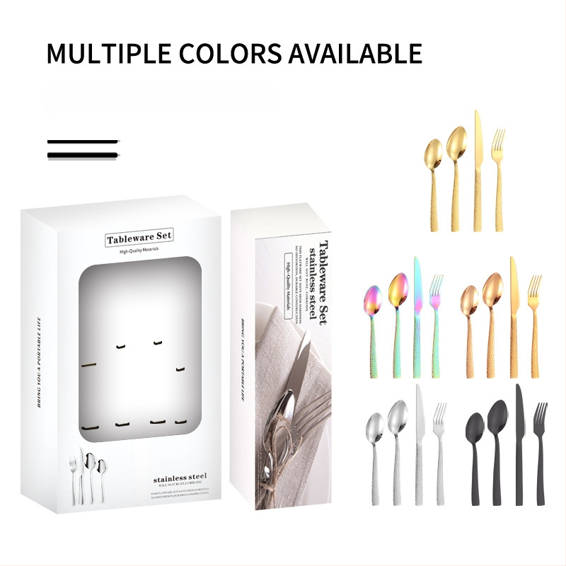 Σετ μαχαιροπίρουνα από ανοξείδωτο ατσάλι, σε σκανδιναβικό και δυτικό στυλ, με παχυσμένη τετράγωνη λαβή, 410 ανοξείδωτο ατσάλι, καθρέπτης φινίρισμα, περιλαμβάνει μαχαίρι μπριζόλας, μαχαίρι τραπεζιού, πιρούνι, κουτάλι τραπεζιού και κουταλάκι τσαγιού