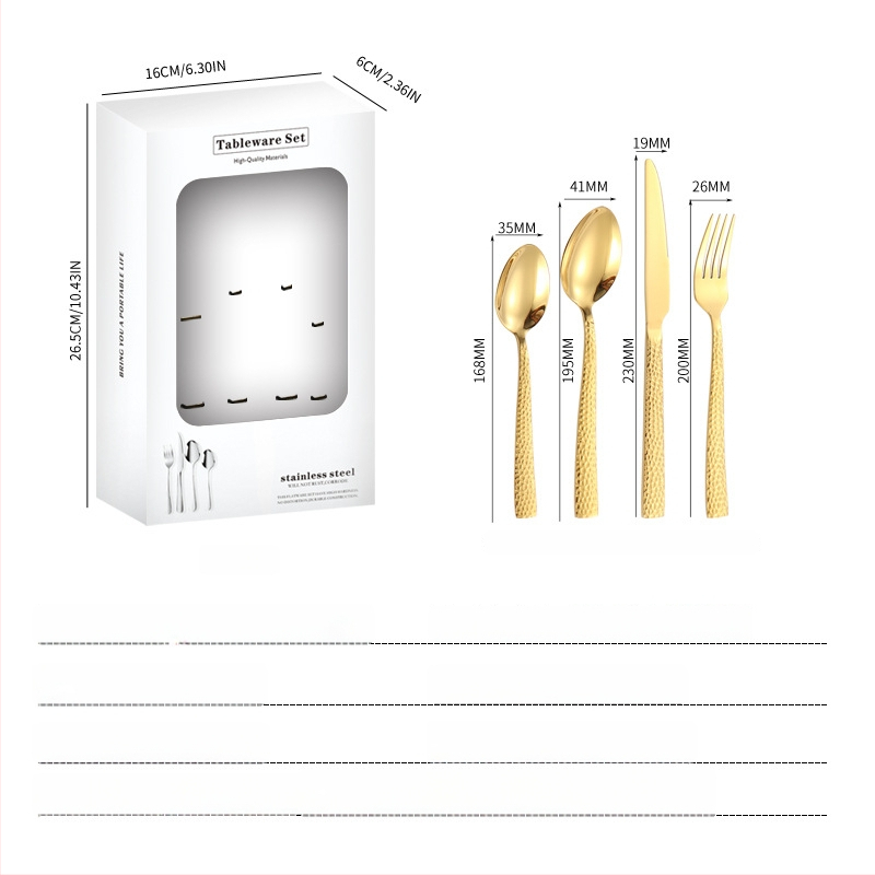 Σετ μαχαιροπίρουνα από ανοξείδωτο ατσάλι, σε σκανδιναβικό και δυτικό στυλ, με παχυσμένη τετράγωνη λαβή, 410 ανοξείδωτο ατσάλι, καθρέπτης φινίρισμα, περιλαμβάνει μαχαίρι μπριζόλας, μαχαίρι τραπεζιού, πιρούνι, κουτάλι τραπεζιού και κουταλάκι τσαγιού