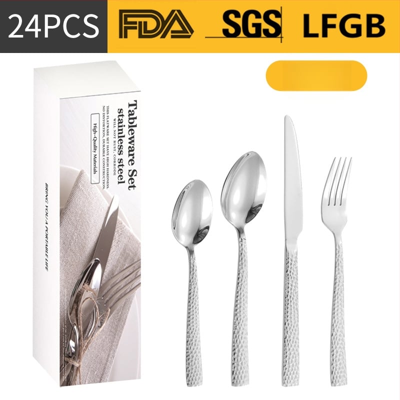 Σετ μαχαιροπίρουνα από ανοξείδωτο ατσάλι, σε σκανδιναβικό και δυτικό στυλ, με παχυσμένη τετράγωνη λαβή, 410 ανοξείδωτο ατσάλι, καθρέπτης φινίρισμα, περιλαμβάνει μαχαίρι μπριζόλας, μαχαίρι τραπεζιού, πιρούνι, κουτάλι τραπεζιού και κουταλάκι τσαγιού