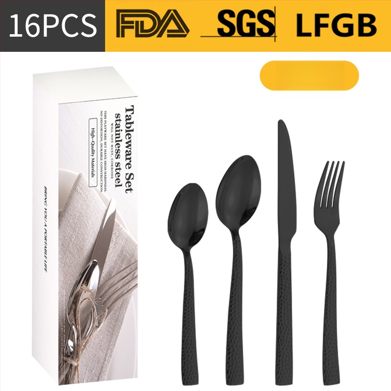 Σετ μαχαιροπίρουνα από ανοξείδωτο ατσάλι, σε σκανδιναβικό και δυτικό στυλ, με παχυσμένη τετράγωνη λαβή, 410 ανοξείδωτο ατσάλι, καθρέπτης φινίρισμα, περιλαμβάνει μαχαίρι μπριζόλας, μαχαίρι τραπεζιού, πιρούνι, κουτάλι τραπεζιού και κουταλάκι τσαγιού