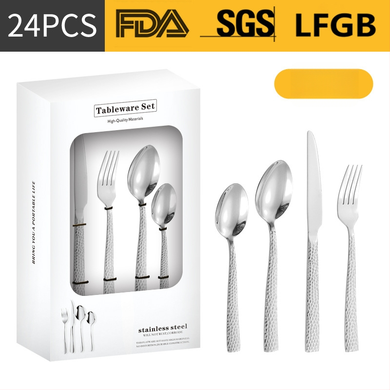 Σετ μαχαιροπίρουνα από ανοξείδωτο ατσάλι, σε σκανδιναβικό και δυτικό στυλ, με παχυσμένη τετράγωνη λαβή, 410 ανοξείδωτο ατσάλι, καθρέπτης φινίρισμα, περιλαμβάνει μαχαίρι μπριζόλας, μαχαίρι τραπεζιού, πιρούνι, κουτάλι τραπεζιού και κουταλάκι τσαγιού