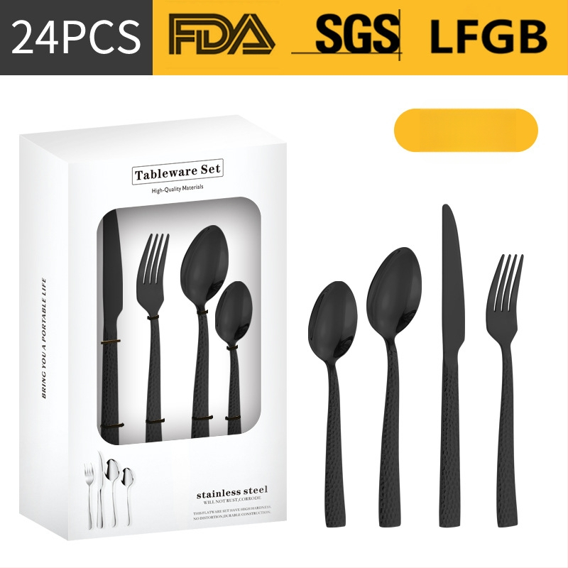 Σετ μαχαιροπίρουνα από ανοξείδωτο ατσάλι, σε σκανδιναβικό και δυτικό στυλ, με παχυσμένη τετράγωνη λαβή, 410 ανοξείδωτο ατσάλι, καθρέπτης φινίρισμα, περιλαμβάνει μαχαίρι μπριζόλας, μαχαίρι τραπεζιού, πιρούνι, κουτάλι τραπεζιού και κουταλάκι τσαγιού