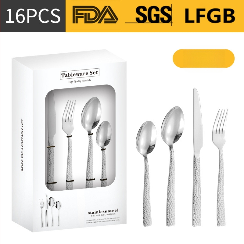 Σετ μαχαιροπίρουνα από ανοξείδωτο ατσάλι, σε σκανδιναβικό και δυτικό στυλ, με παχυσμένη τετράγωνη λαβή, 410 ανοξείδωτο ατσάλι, καθρέπτης φινίρισμα, περιλαμβάνει μαχαίρι μπριζόλας, μαχαίρι τραπεζιού, πιρούνι, κουτάλι τραπεζιού και κουταλάκι τσαγιού