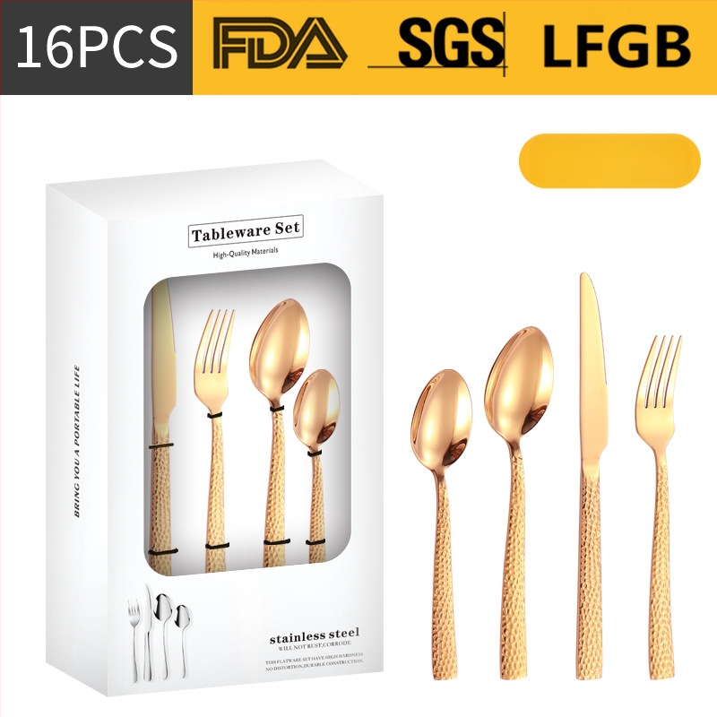 Σετ μαχαιροπίρουνα από ανοξείδωτο ατσάλι, σε σκανδιναβικό και δυτικό στυλ, με παχυσμένη τετράγωνη λαβή, 410 ανοξείδωτο ατσάλι, καθρέπτης φινίρισμα, περιλαμβάνει μαχαίρι μπριζόλας, μαχαίρι τραπεζιού, πιρούνι, κουτάλι τραπεζιού και κουταλάκι τσαγιού