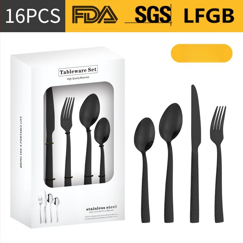 Σετ μαχαιροπίρουνα από ανοξείδωτο ατσάλι, σε σκανδιναβικό και δυτικό στυλ, με παχυσμένη τετράγωνη λαβή, 410 ανοξείδωτο ατσάλι, καθρέπτης φινίρισμα, περιλαμβάνει μαχαίρι μπριζόλας, μαχαίρι τραπεζιού, πιρούνι, κουτάλι τραπεζιού και κουταλάκι τσαγιού