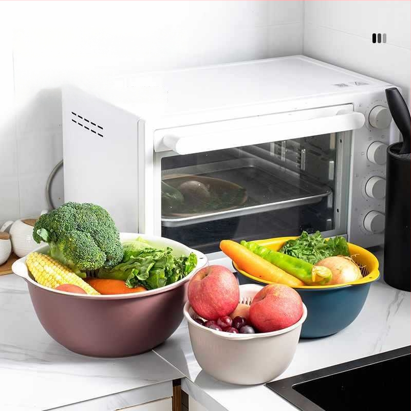 Двоен слой кош за измиване на зеленчуци и отцеждане – шестчастов комплект, пластмасов кош за зеленчуци, скандинавски стил, номер на продукта F777W8NGNWU5GW