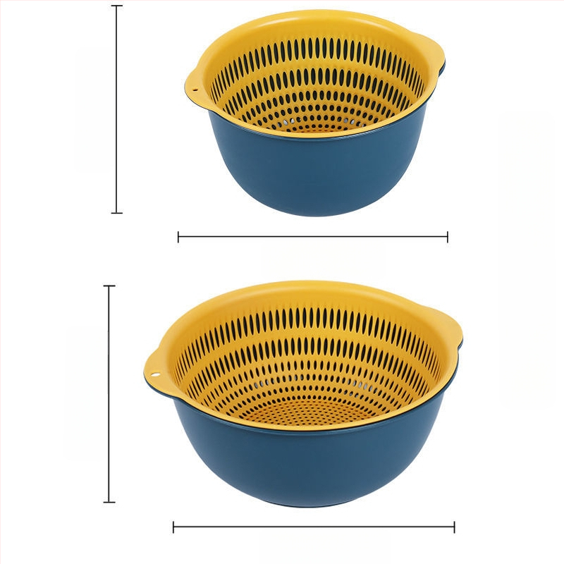 Двоен слой кош за измиване на зеленчуци и отцеждане – шестчастов комплект, пластмасов кош за зеленчуци, скандинавски стил, номер на продукта F777W8NGNWU5GW