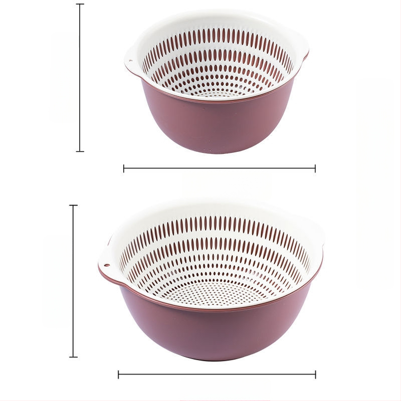 Двоен слой кош за измиване на зеленчуци и отцеждане – шестчастов комплект, пластмасов кош за зеленчуци, скандинавски стил, номер на продукта F777W8NGNWU5GW