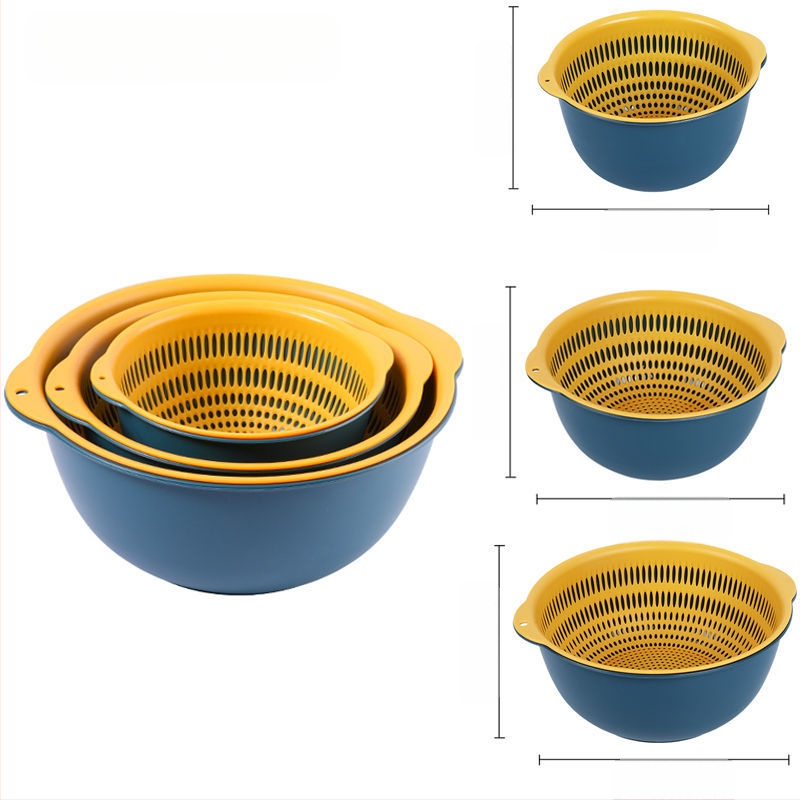 Двоен слой кош за измиване на зеленчуци и отцеждане – шестчастов комплект, пластмасов кош за зеленчуци, скандинавски стил, номер на продукта F777W8NGNWU5GW
