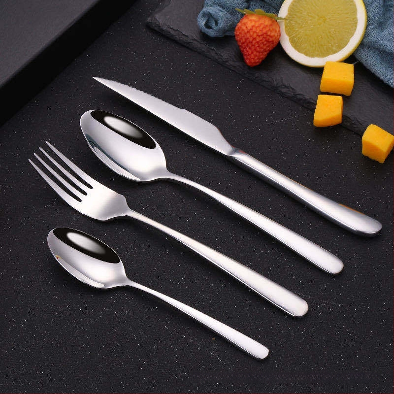 Σετ μαχαιροπήρουνα από ανοξείδωτο ατσάλι: μαχαίρι, πιρούνι και κουτάλι; λεπίδα μαχαιριού 420, κουτάλι και πιρούνι 304; καθρέφτης φινίρισμα; δυνατότητα λογότυπου