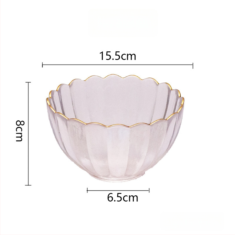 Set din sticlă pentru fructe și boluri pentru salată – rotund, design minimalist modern; diametre 10–11 cm, 13–14 cm și 18–19 cm; sticlă rezistentă la căldură