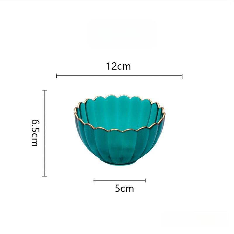 Set din sticlă pentru fructe și boluri pentru salată – rotund, design minimalist modern; diametre 10–11 cm, 13–14 cm și 18–19 cm; sticlă rezistentă la căldură