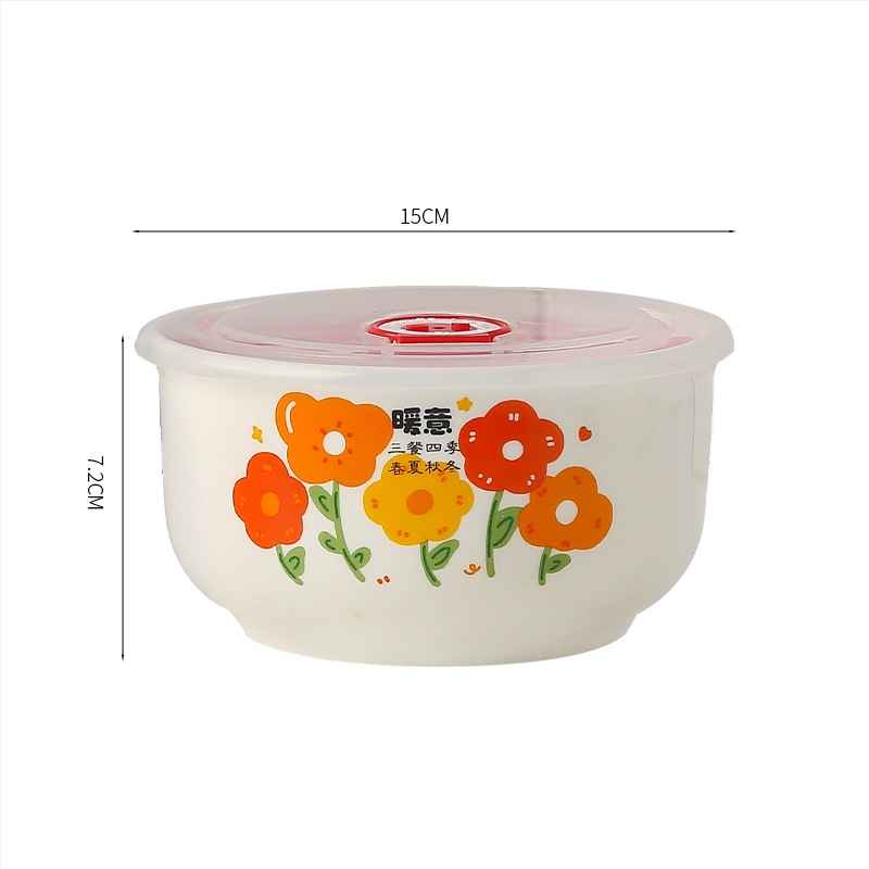 Keramička zdjela za očuvanje svježine hrane, okrugli oblik, mikrovalna kompatibilnost, cvjetni uzorak, kapacitet 501-800 ml
