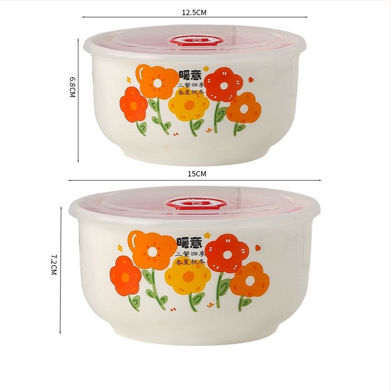 Keramička zdjela za očuvanje svježine hrane, okrugli oblik, mikrovalna kompatibilnost, cvjetni uzorak, kapacitet 501-800 ml