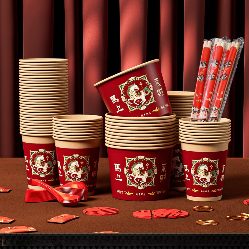 Κύπελλα μιας χρήσης από Kraft χαρτόνι για γεύματα, στρογγυλού σχήματος, ζωϊκό μοτίβο, χωρητικότητα 500 ml, μάρκα Yihan.