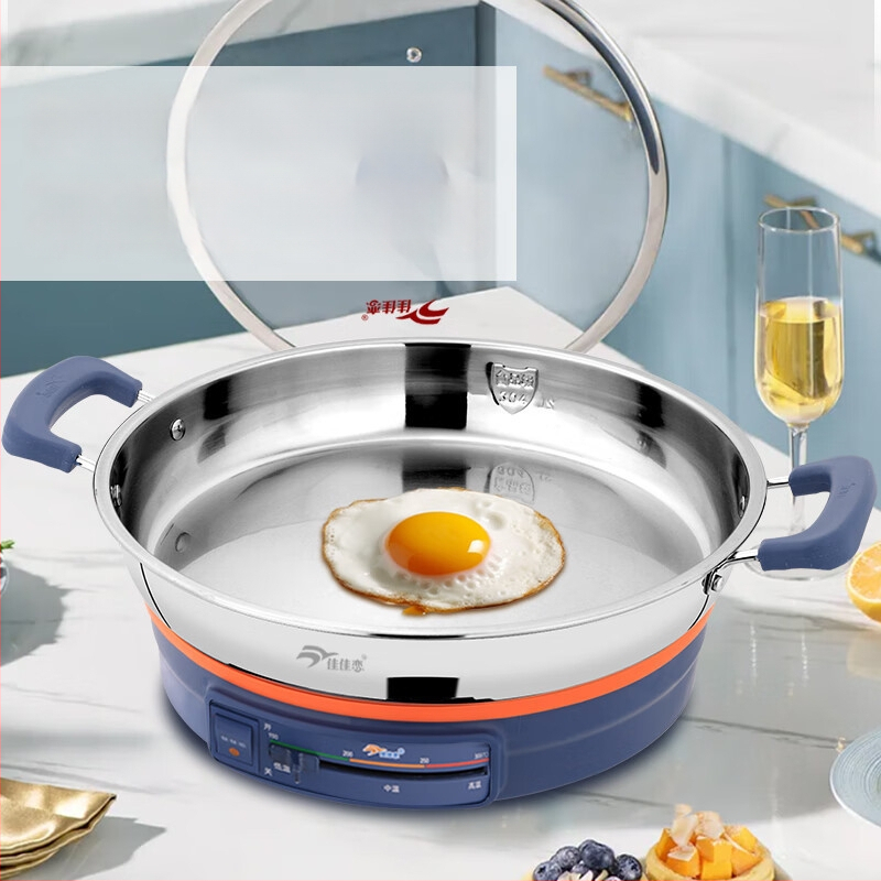 Električna tava za kolače Jia Jia Lian, 304 nehrđajući čelik, 8K ogledni završni sloj, 1500W, 220V, za 4–5 osoba