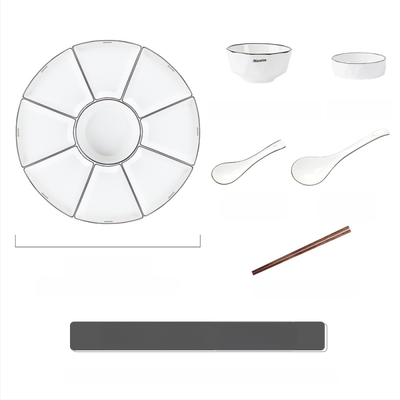 Porcelanski set tanjura za obiteljska okupljanja, kineski stil, nepravilan oblik, jednobojni uzorak, pogodna za mikrovalnu pećnicu