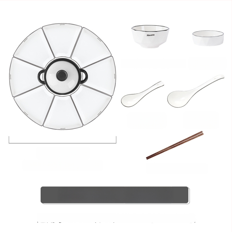 Porcelanski set tanjura za obiteljska okupljanja, kineski stil, nepravilan oblik, jednobojni uzorak, pogodna za mikrovalnu pećnicu