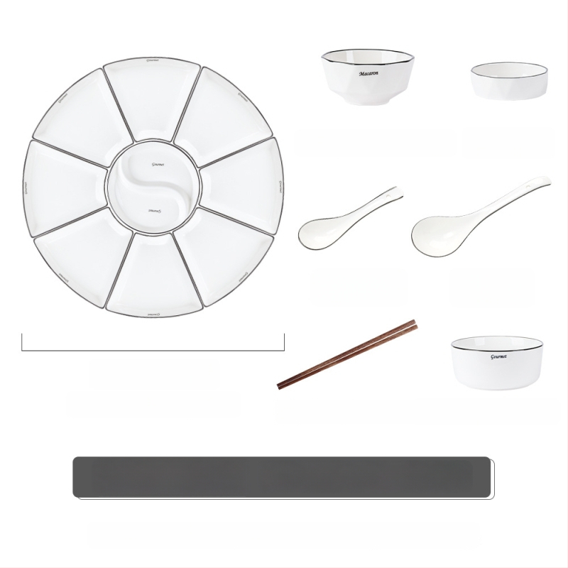 Porcelanski set tanjura za obiteljska okupljanja, kineski stil, nepravilan oblik, jednobojni uzorak, pogodna za mikrovalnu pećnicu