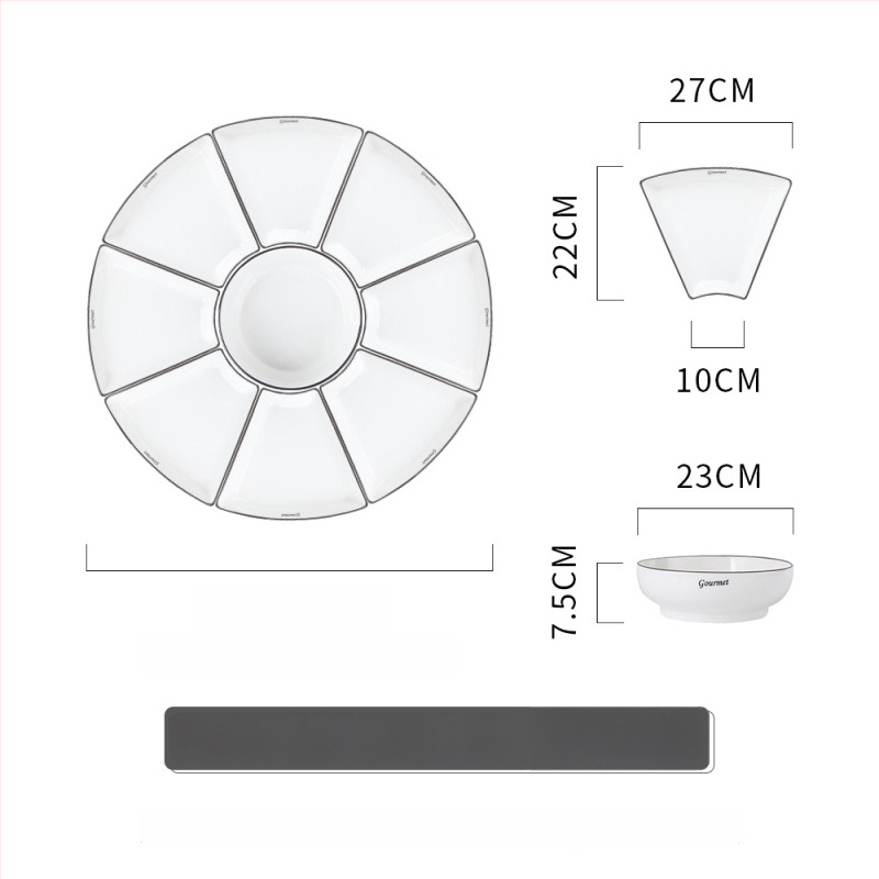 Porcelanski set tanjura za obiteljska okupljanja, kineski stil, nepravilan oblik, jednobojni uzorak, pogodna za mikrovalnu pećnicu
