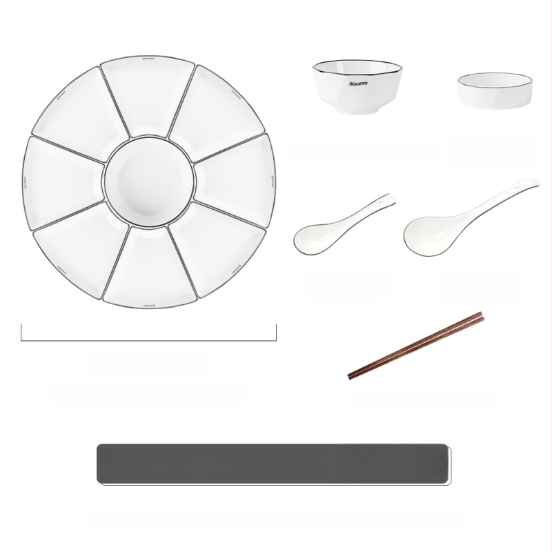 Porcelanski set tanjura za obiteljska okupljanja, kineski stil, nepravilan oblik, jednobojni uzorak, pogodna za mikrovalnu pećnicu