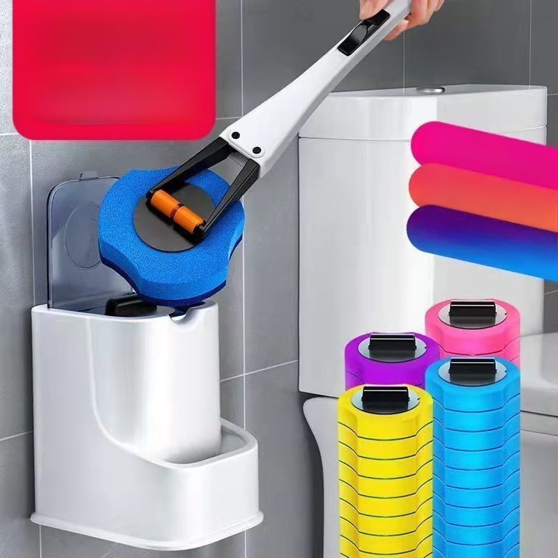 Еднократен комплект за четка за тоалетна със сменяема глава от гъба за почистване на банята