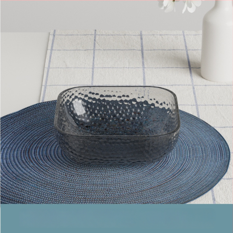 Γυάλινο μπολ σαλάτας και φρούτων με υφή χτυπήματος και μεταλλικό χείλος, θερμοανθεκτικό, διαφανές για οικιακή χρήση