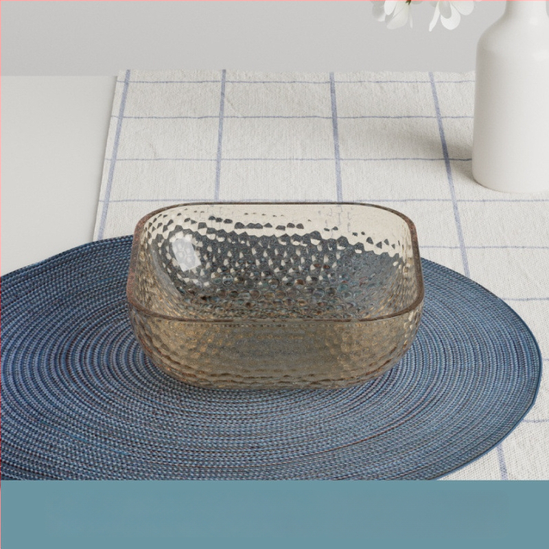 Γυάλινο μπολ σαλάτας και φρούτων με υφή χτυπήματος και μεταλλικό χείλος, θερμοανθεκτικό, διαφανές για οικιακή χρήση