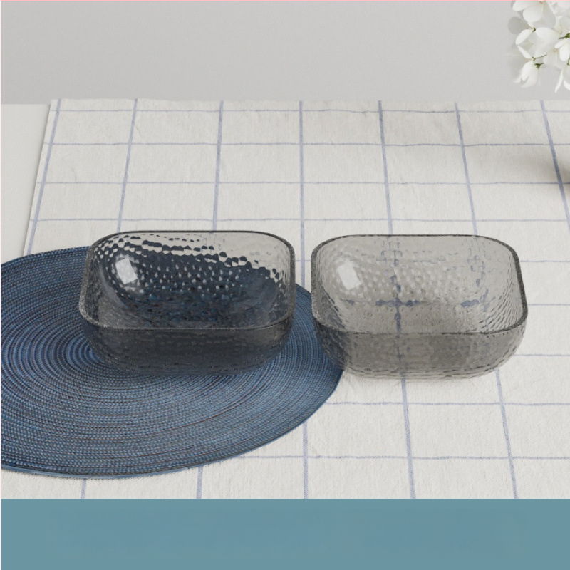 Γυάλινο μπολ σαλάτας και φρούτων με υφή χτυπήματος και μεταλλικό χείλος, θερμοανθεκτικό, διαφανές για οικιακή χρήση