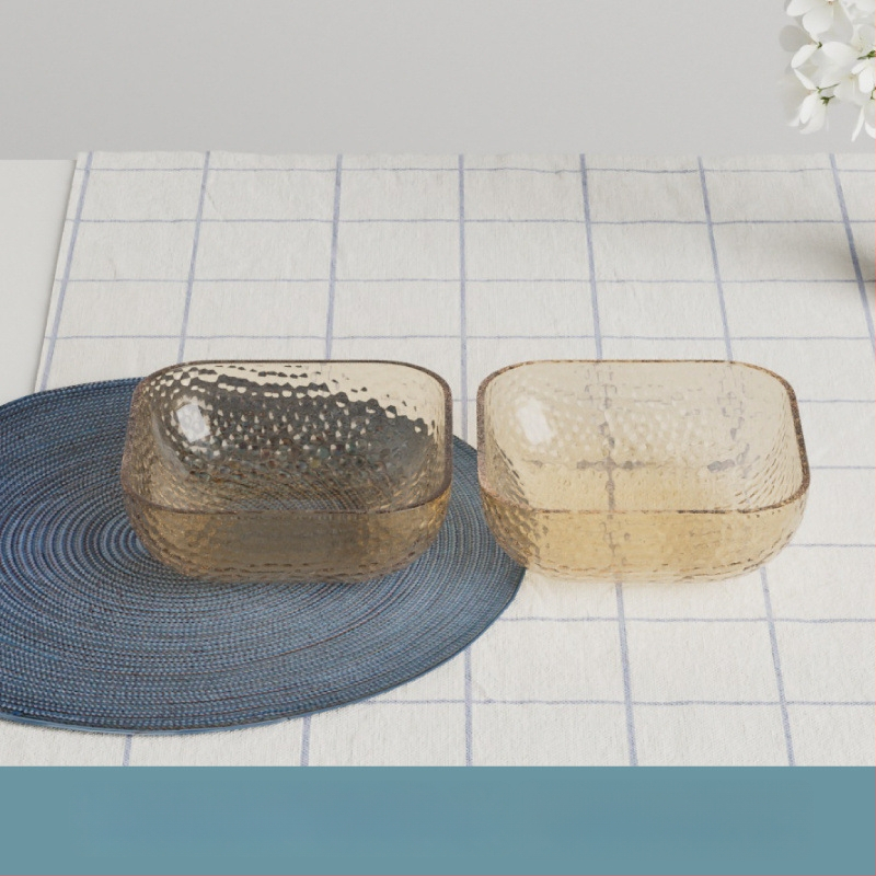 Γυάλινο μπολ σαλάτας και φρούτων με υφή χτυπήματος και μεταλλικό χείλος, θερμοανθεκτικό, διαφανές για οικιακή χρήση