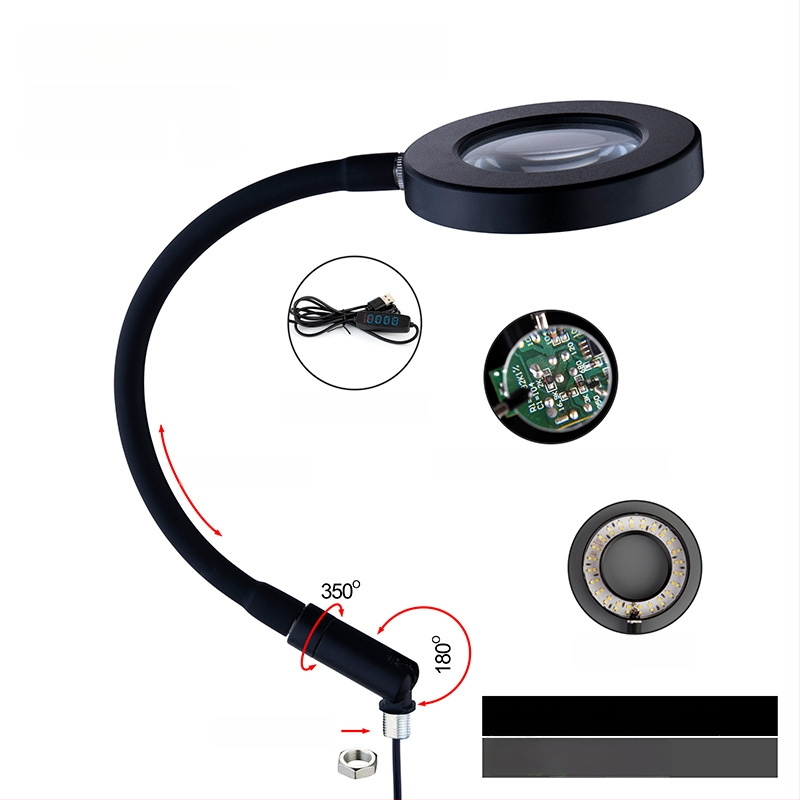 Професионална сваръчна станция със стойка за паялник, лупа, LED светлина, вентилатор за отвеждане на дима и магнитен ремонтен комплект