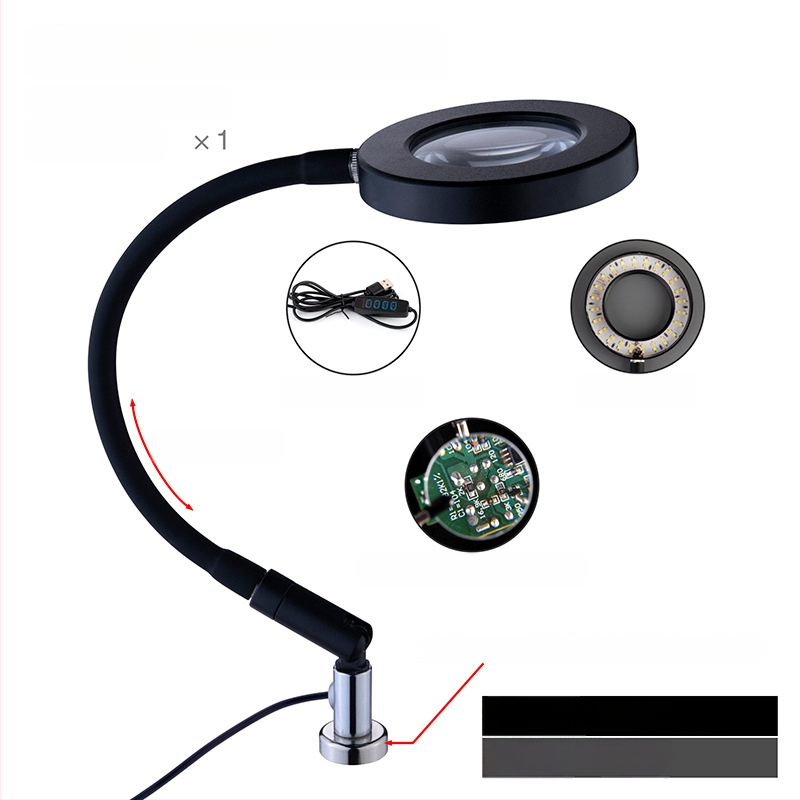 Професионална сваръчна станция със стойка за паялник, лупа, LED светлина, вентилатор за отвеждане на дима и магнитен ремонтен комплект