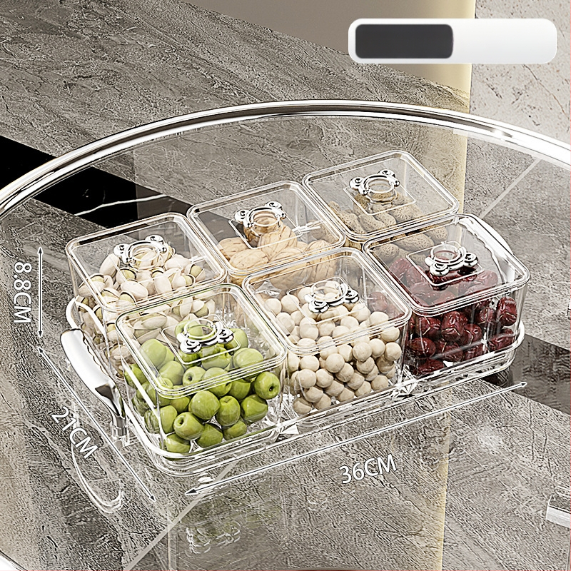 Διαχωρισμένο πιάτο φρούτων για οικιακή χρήση, ελαφρύς πολυτελής ρετρό στυλ, υλικό PET, διαφανές δοχείο αποθήκευσης σνακ και αποξηραμένων φρούτων
