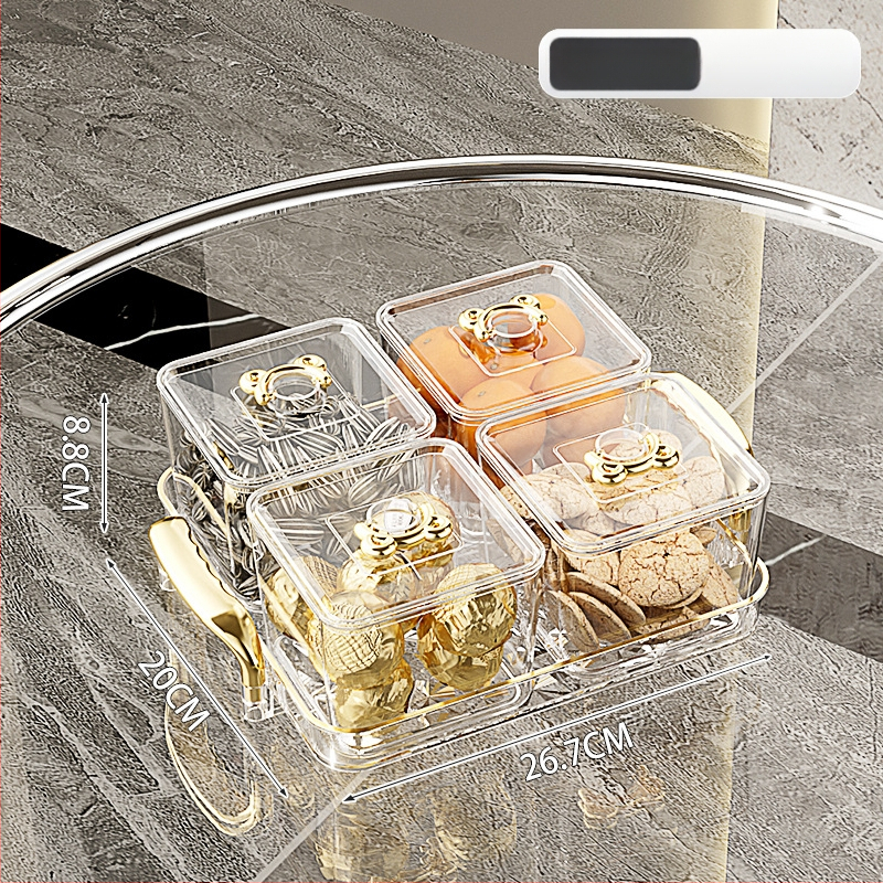 Διαχωρισμένο πιάτο φρούτων για οικιακή χρήση, ελαφρύς πολυτελής ρετρό στυλ, υλικό PET, διαφανές δοχείο αποθήκευσης σνακ και αποξηραμένων φρούτων