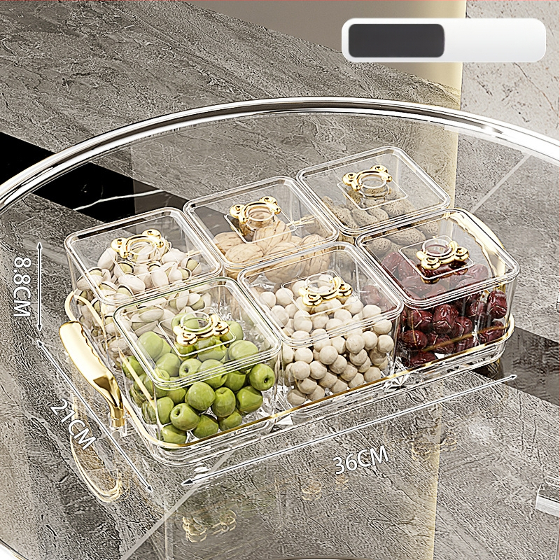 Διαχωρισμένο πιάτο φρούτων για οικιακή χρήση, ελαφρύς πολυτελής ρετρό στυλ, υλικό PET, διαφανές δοχείο αποθήκευσης σνακ και αποξηραμένων φρούτων