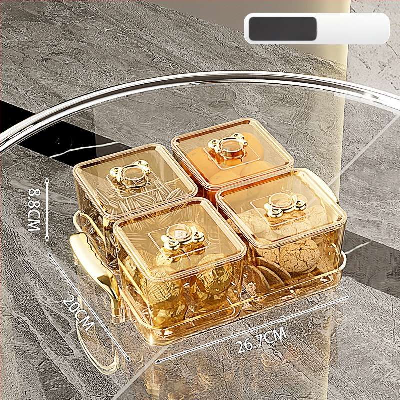 Διαχωρισμένο πιάτο φρούτων για οικιακή χρήση, ελαφρύς πολυτελής ρετρό στυλ, υλικό PET, διαφανές δοχείο αποθήκευσης σνακ και αποξηραμένων φρούτων