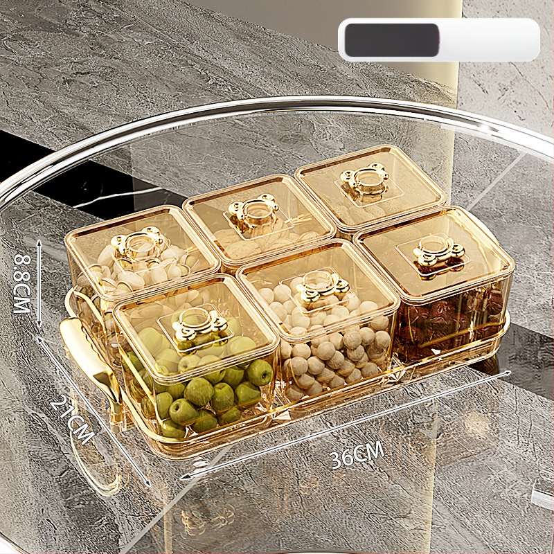 Διαχωρισμένο πιάτο φρούτων για οικιακή χρήση, ελαφρύς πολυτελής ρετρό στυλ, υλικό PET, διαφανές δοχείο αποθήκευσης σνακ και αποξηραμένων φρούτων