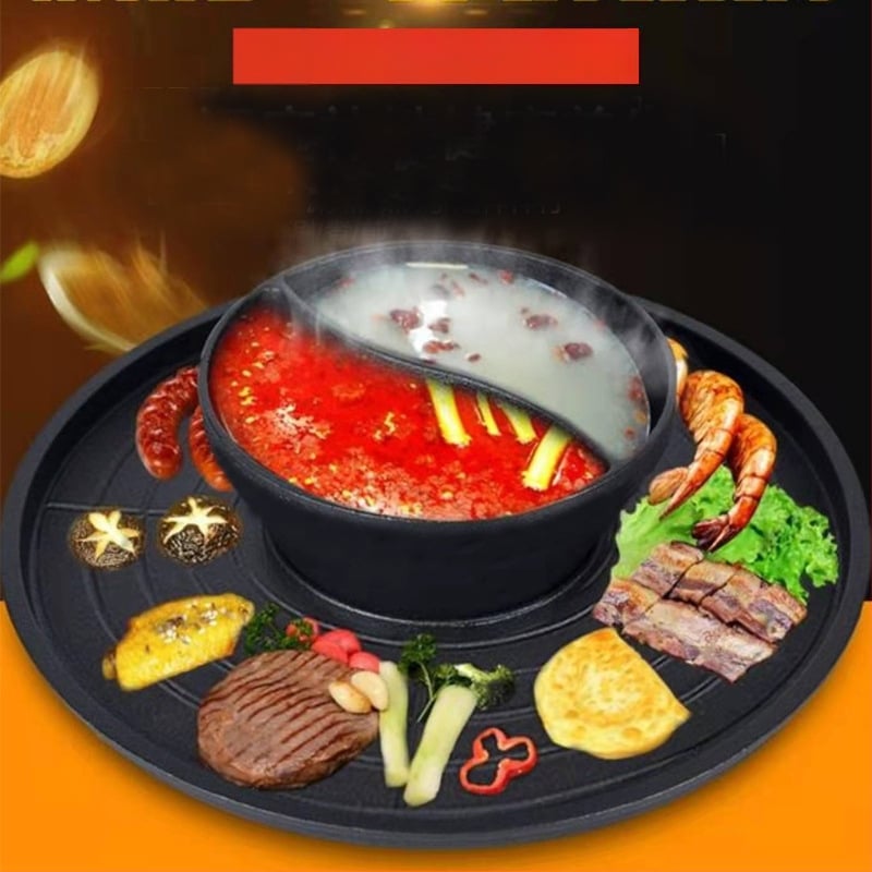 Ολοκληρωμένο χωρίς καπνό ηλεκτρικό γκριλ και πλάκα για κατσαρόλα, κυκλικού σχήματος αλουμινένιο αντικολλητικό, πολλαπλών χρήσεων, βάρος 1,65 kg, προσαρμοσμένη επεξεργασία